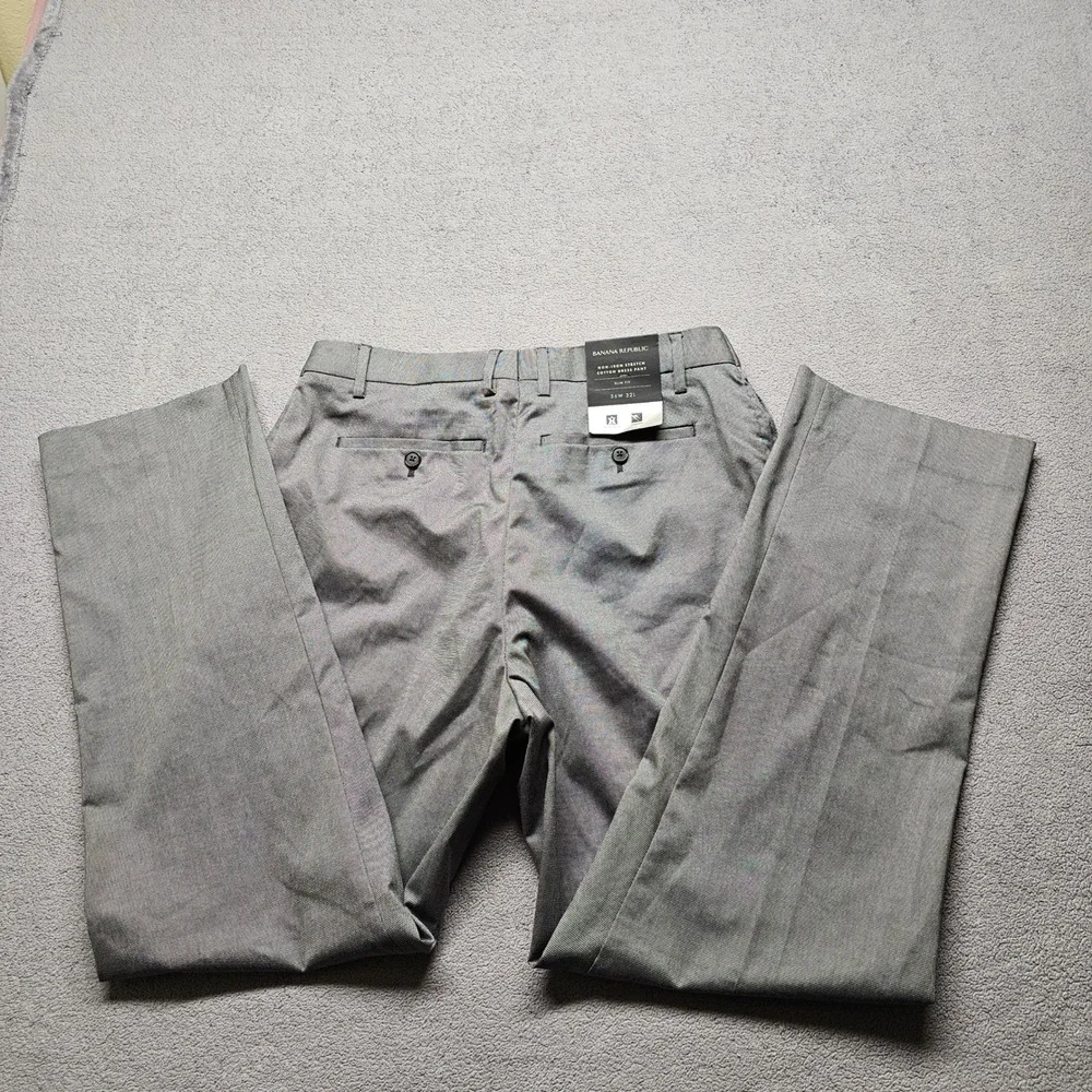 NWT Banana Republic Mens Slim Fit Gray Non-Iron Stretch Cotton Dress Pants 36x32